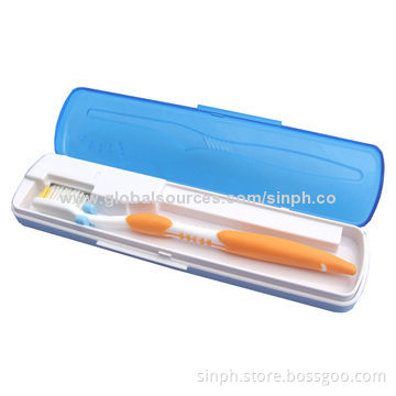 USB UV Travel Toothbrush Sterilizer Case with AAA Batteries, LED Flashlight, 0.5W Power Consumption